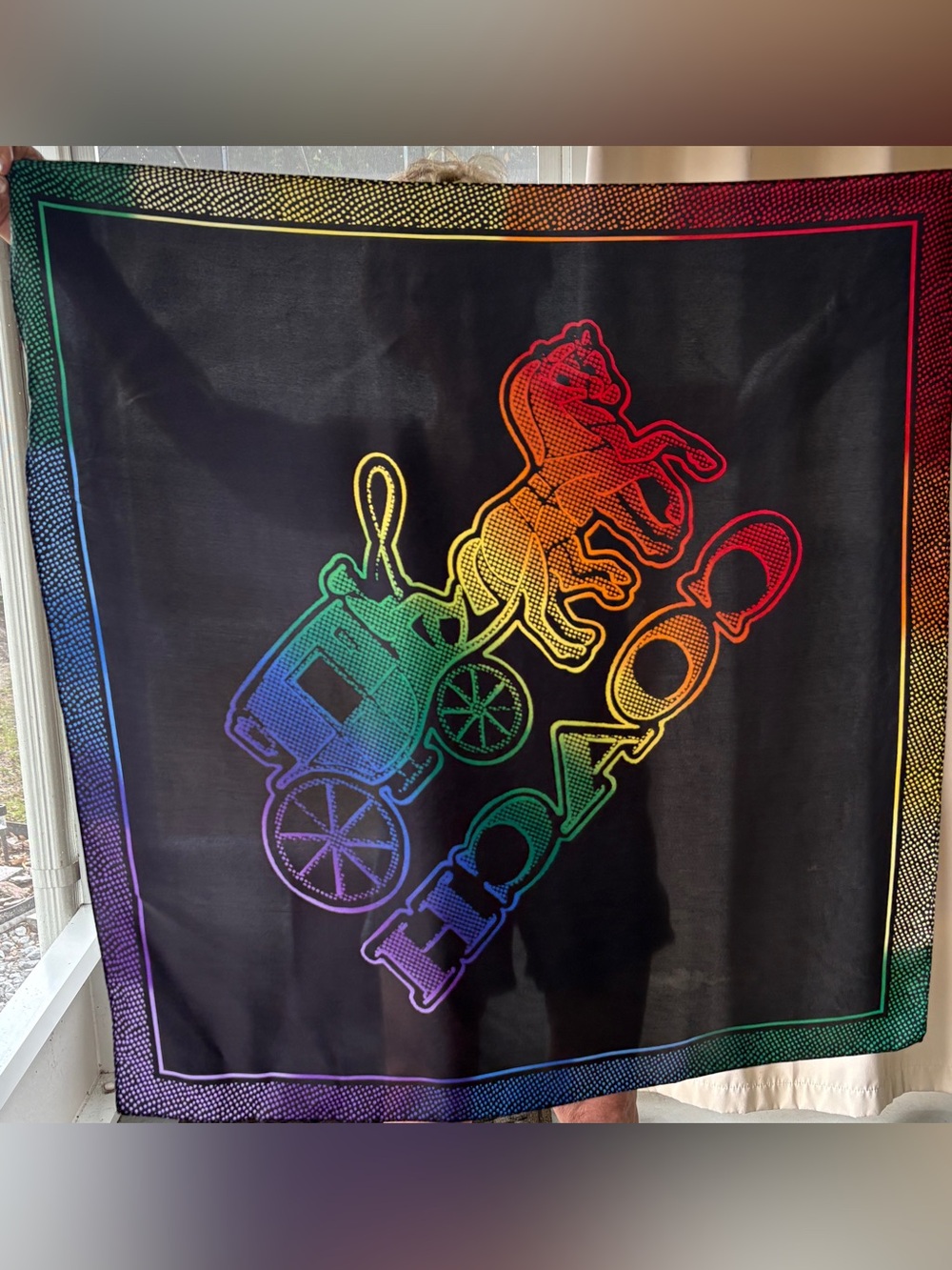 COACH Rainbow Ombré Horse and Carriage Scarf - Picture 4 of 5